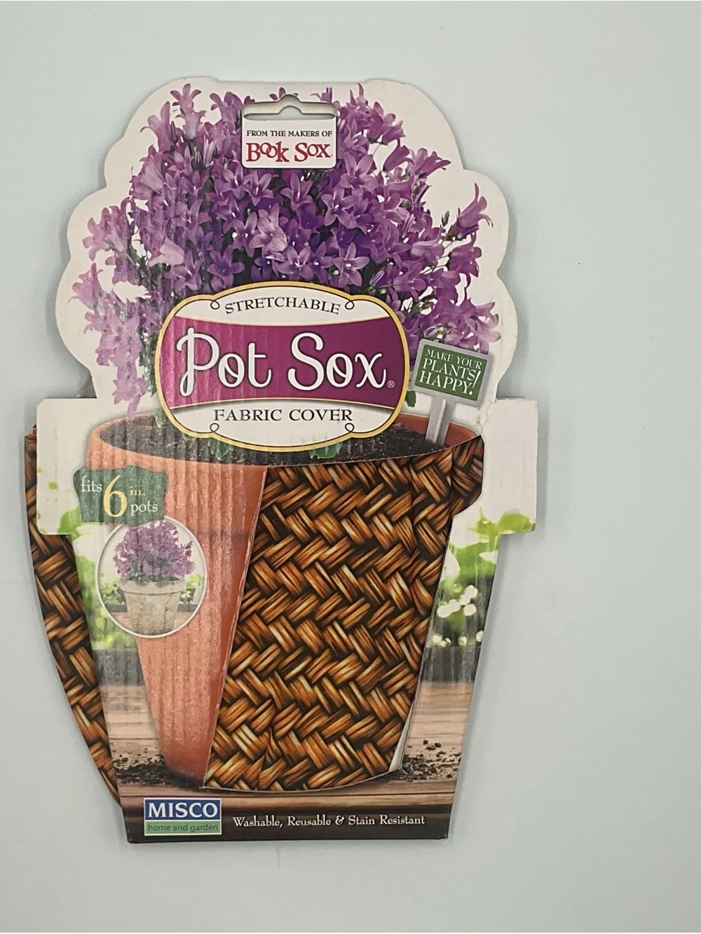 Lot x5 Pot Sox Cover  6”-10” Flower Pot Stretchable Washable Fabric Brown Wicker